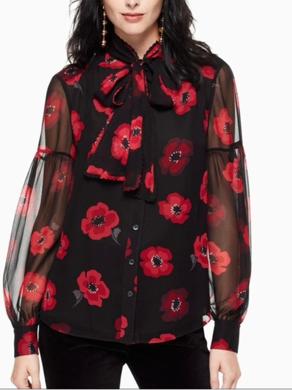 Kate Spade Poppy Silk Bow Blouse - XL